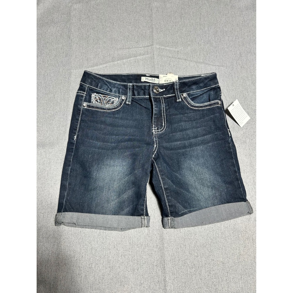 Mudd Bermuda Shorts Girls Size 14 Dark Wash Butterfly‎ Embroidered Rhinestone